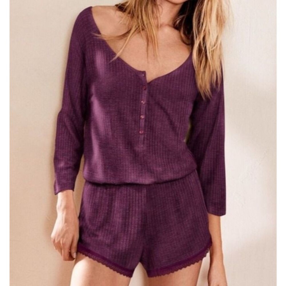 Victoria's Secret ribbed long-sleeve short pajama romper